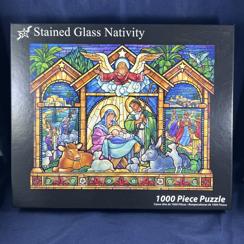 1000 Piece Jigsaw Puzzle Stained Glass Nativity Holiday Sealed Art Decor